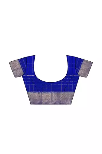 Royal blue & sky blue checked saree