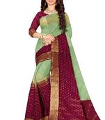 Mint green & wine zari saree