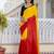Yellow & red color chinnon silk print ready to wear saree with un-stitch blouse