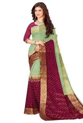 Mint green & wine zari saree 2