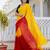 Yellow & red color chinnon silk print ready to wear saree with un-stitch blouse