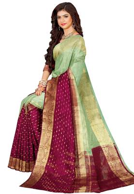 Mint green & wine zari saree 3
