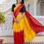 Yellow & red color chinnon silk print ready to wear saree with un-stitch blouse
