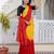 Yellow & red color chinnon silk print ready to wear saree with un-stitch blouse