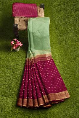 Mint green & wine zari saree 4