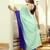Pista & blue color chinnon silk print ready to wear saree with un-stitch blouse