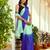 Pista & blue color chinnon silk print ready to wear saree with un-stitch blouse