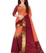 Peach & wine gold zari saree
