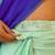 Pista & blue color chinnon silk print ready to wear saree with un-stitch blouse