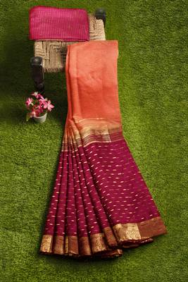 Peach & wine gold zari saree 4