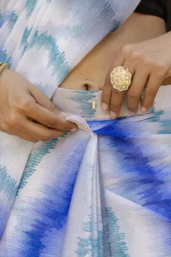 White -blue color printed georgette readymade saree with un-stitch blouse