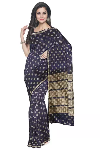 Navy blue floral zari saree