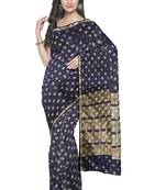 Navy blue floral zari saree