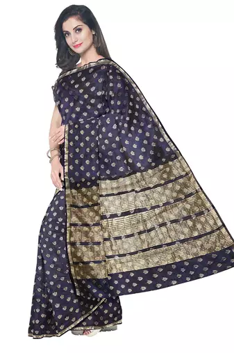 Navy blue floral zari saree