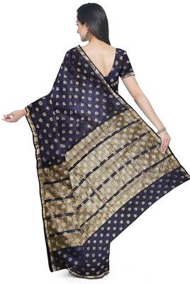 Navy blue floral zari saree 3