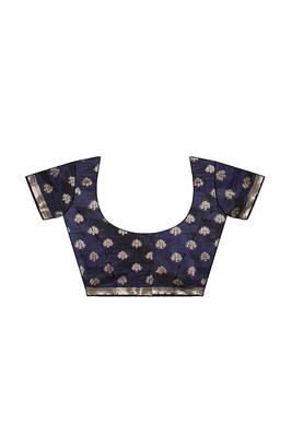 Navy blue floral zari saree 5
