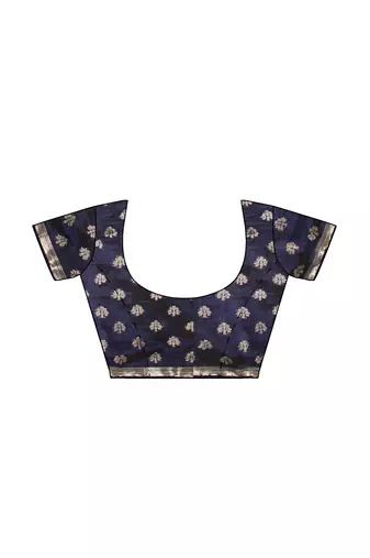 Navy blue floral zari saree