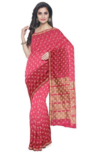 Pink floral zari woven saree