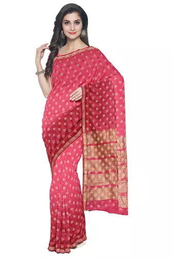 Pink floral zari woven saree