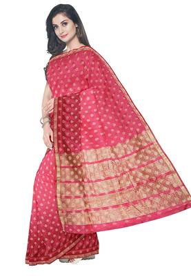 Pink floral zari woven saree 2