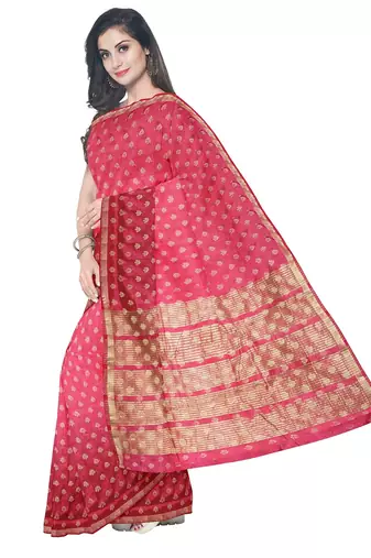 Pink floral zari woven saree