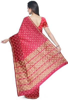 Pink floral zari woven saree 3