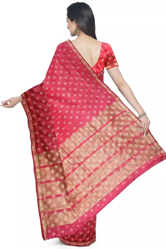 Pink floral zari woven saree