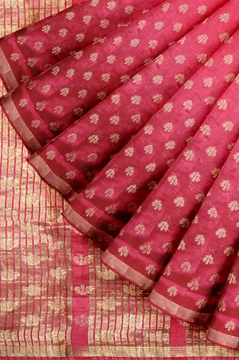 Pink floral zari woven saree