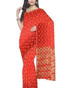 Bright red floral zari saree