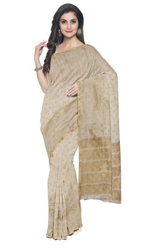 Dark off white floral zari saree