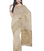Dark off white floral zari saree
