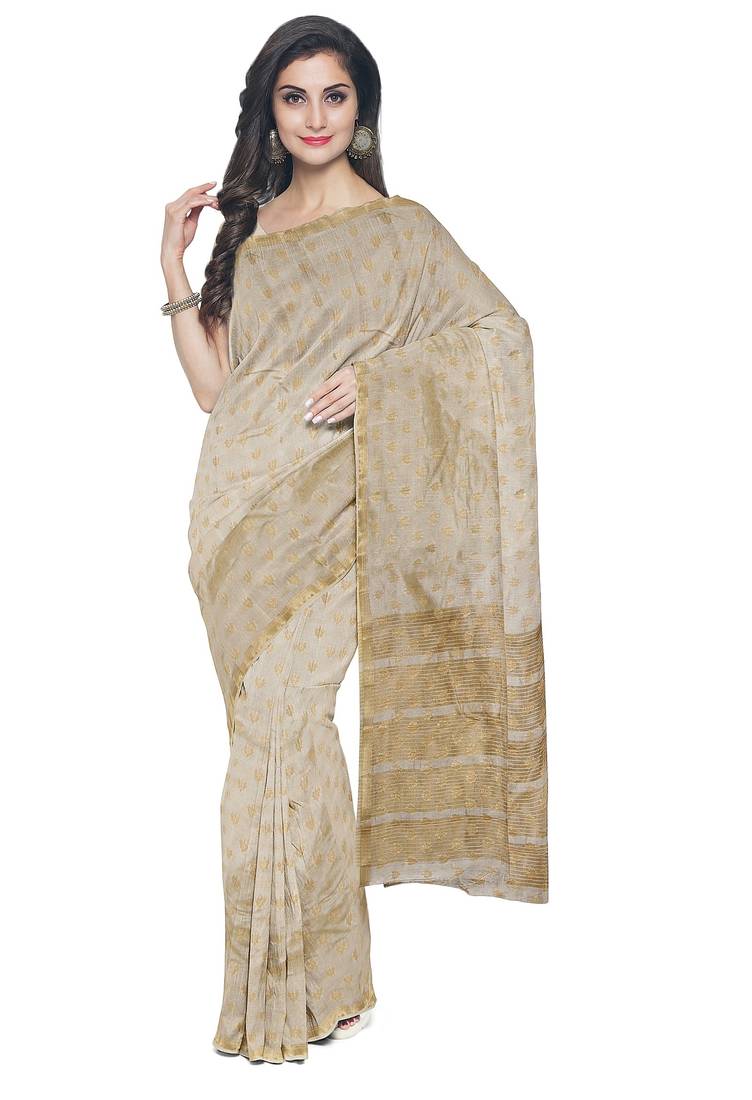 Dark off white floral zari saree
