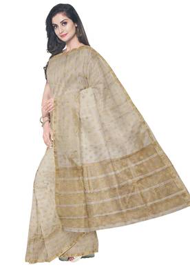 Dark off white floral zari saree 2
