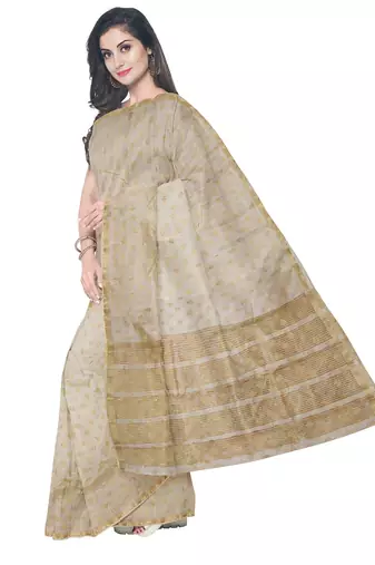 Dark off white floral zari saree