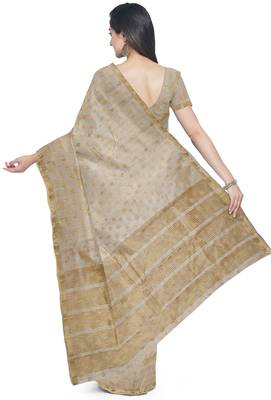 Dark off white floral zari saree 3