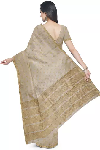 Dark off white floral zari saree