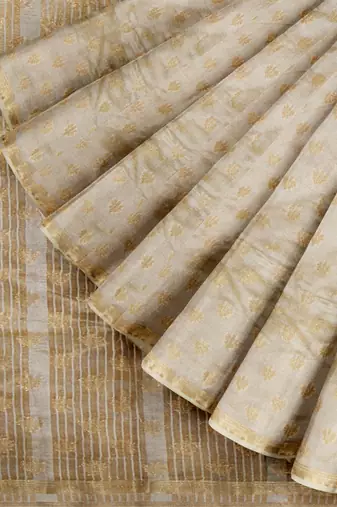 Dark off white floral zari saree