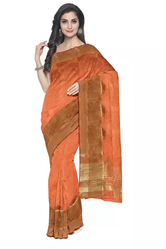 Peach orange zari border saree