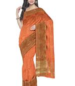 Peach orange zari border saree