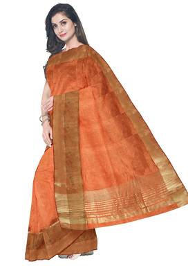 Peach orange zari border saree 2