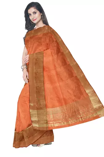 Peach orange zari border saree