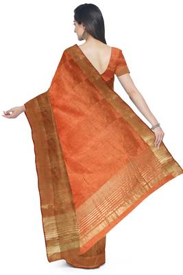 Peach orange zari border saree 3