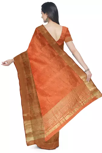 Peach orange zari border saree