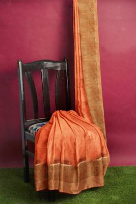 Peach orange zari border saree 4