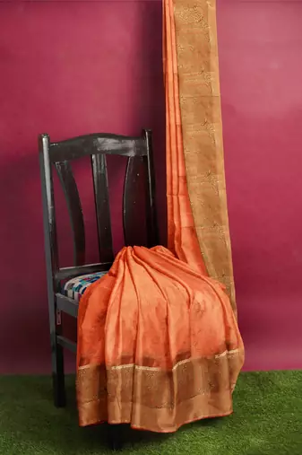 Peach orange zari border saree