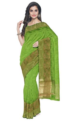 Parrot green zari border saree