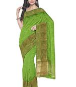 Parrot green zari border saree