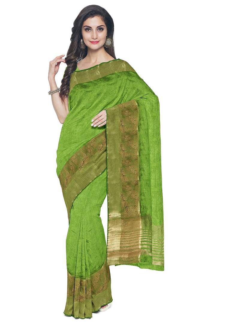 Parrot green zari border saree