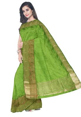Parrot green zari border saree 2
