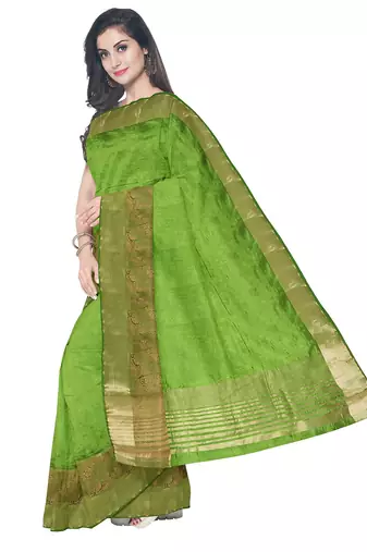 Parrot green zari border saree